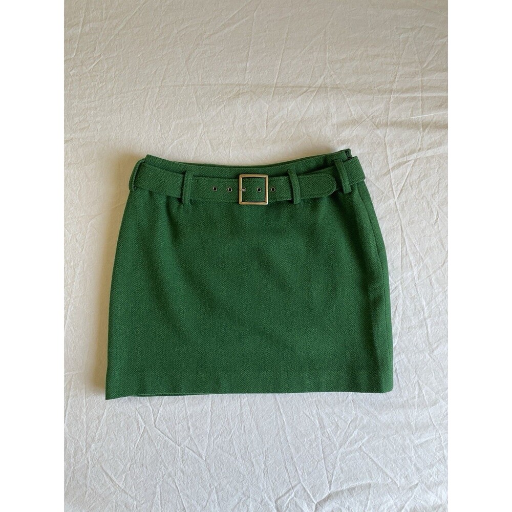 NWT 90s Y2K Vintage Limited Green Wool Mini Skirt w/ Matching Belt Women's 2